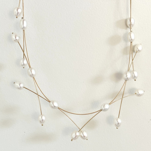 ZRW Israel Designer 14K Solid Yellow Gold Criss Cross Wire Pearl Necklace 17" - Picture 16 of 16